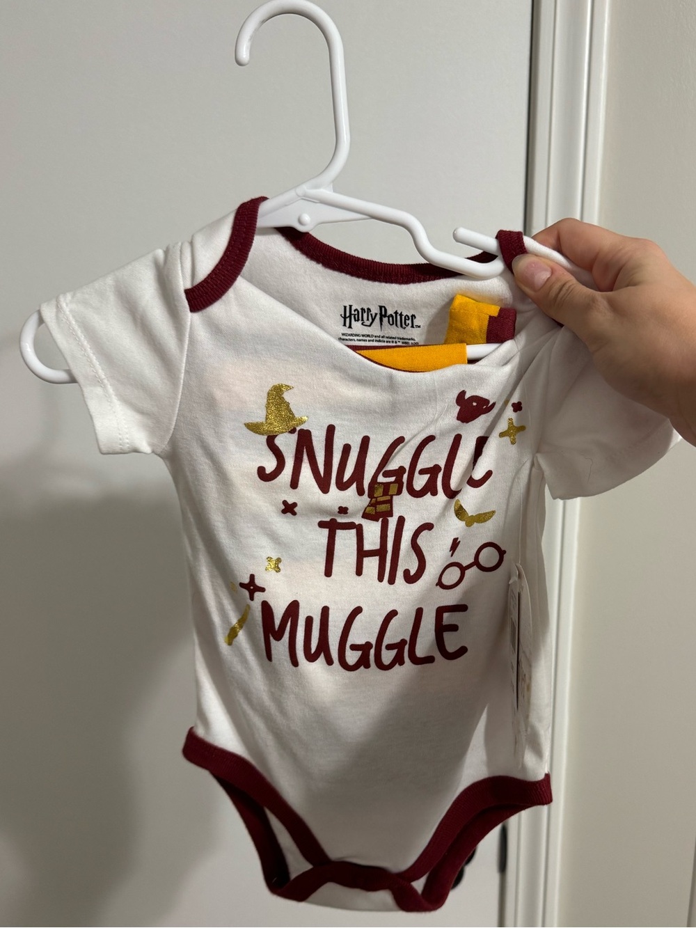 Warner Bros. White & Burgundy 'Snuggle This Muggle' Baby One-Piece